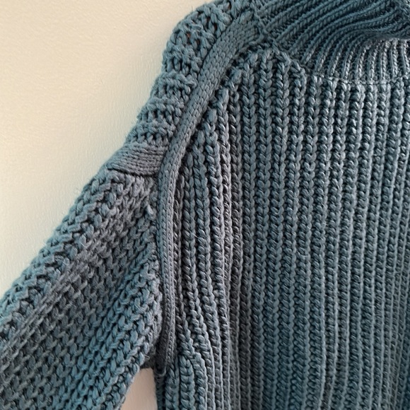 POL Thick Chunky Knit High Neck Ribbed Oversized Sweater SZ M Deep Blue Soft - Picture 8 of 15